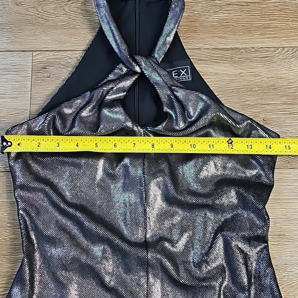 Vintage Alex Evenings Metallic Pewter Halter Back Zip Front Slit Formal … - Picture 15 of 16